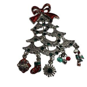 Vintage Christmas Tree Brooch with Hanging Charms Vintage Kenneth‎ Cole Pin
